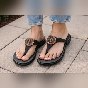 Gray Sandals with Gold Details